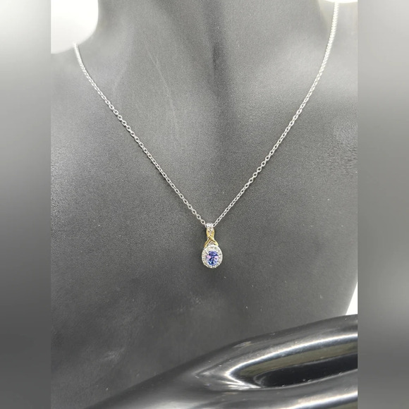 Tanzanite, White Zircon Infinity Halo Ring (Size 7.0), Pendant Necklace 20" 925 - Picture 12 of 14